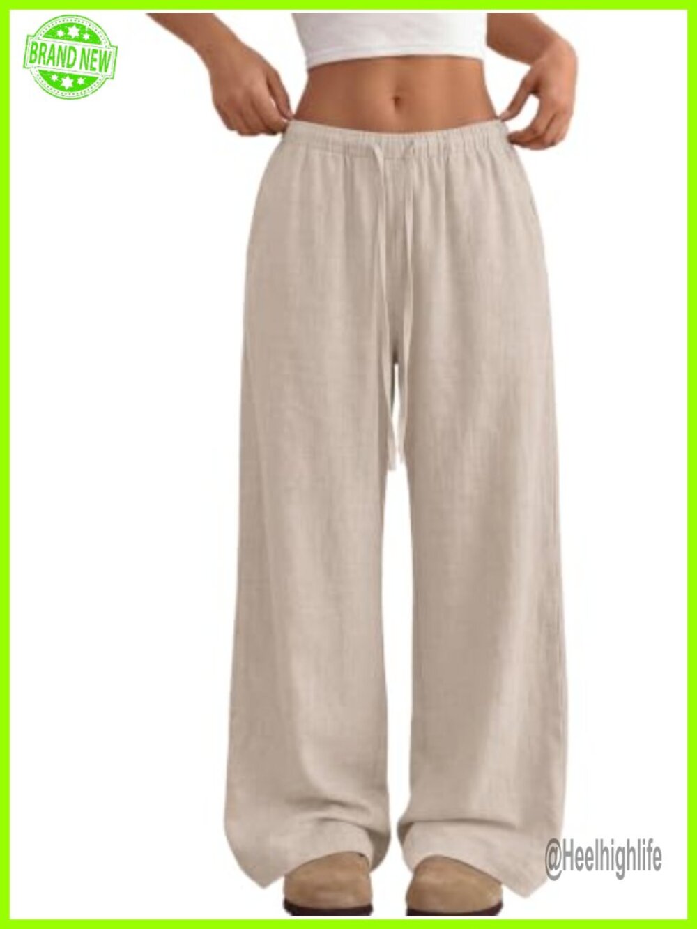 Linen Blend Wide Leg Palazzo Beach Pants with Pockets